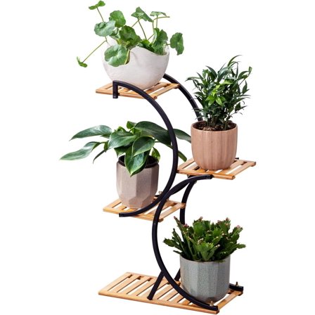 Bamboo 4-Tier Plant Stand Rack Multiple Flower Pot Holder Shelf Indoor Outdoor Planter Display Shelving Unit for Patio Garden Corner Balcony Living Room