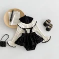 thumbnail image 2 of Nuevo conjunto de ropa de primavera 2025 para niñas, blusa con cuello de hoja de loto de punto dulce + mono con tirantes, traje de mono para niños pequeños de 2 uds., 2 of 6
