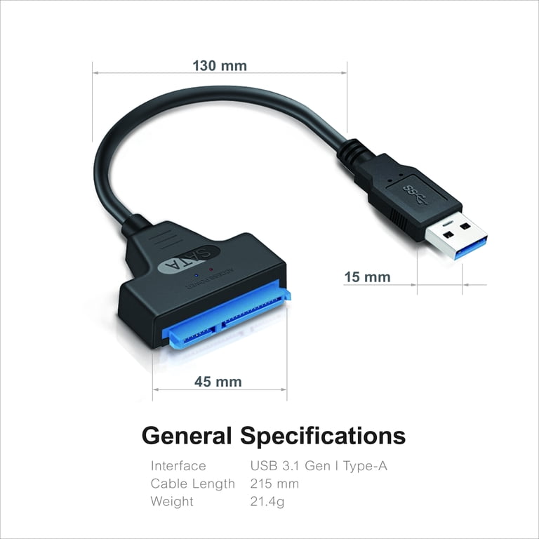 7xinbox USB 3.0 SATA III Hard Drive Adapter Cable SATA to USB 3.0 Adapter  Cable for 2.5 Inch SSD & HDD Support UASP, 2.5 inch/1.8 inch