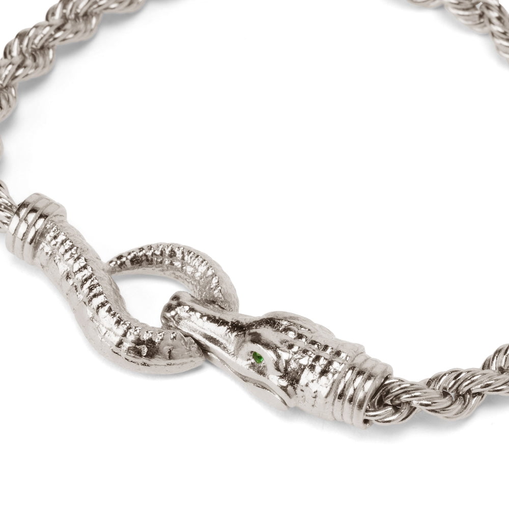 Bella by Thorne Croc Clasp Closure Rope Chain Adult Bracelet, Silver, (Unisex)