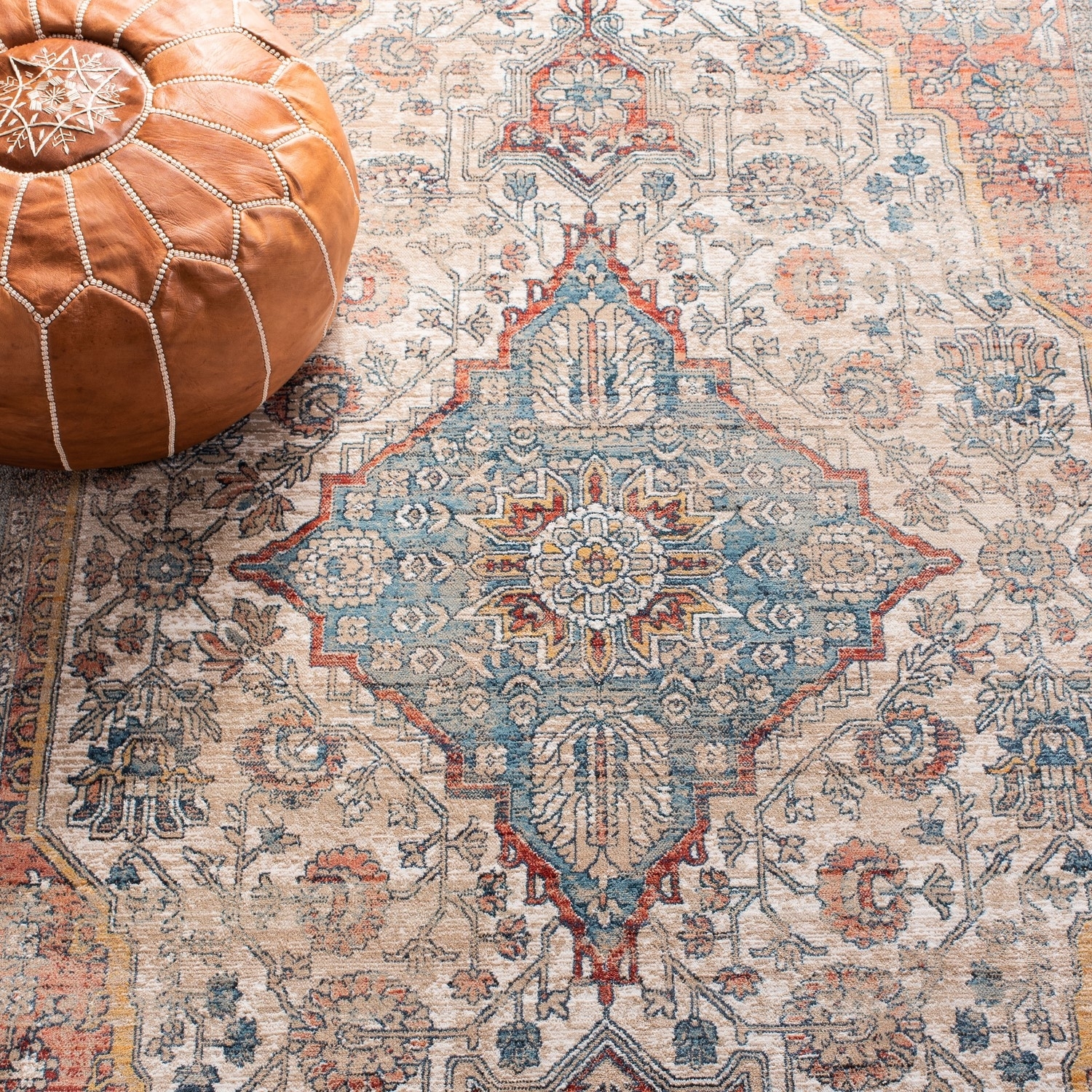 SAFAVIEH Victoria Serafim Floral Bordered Runner Rug, Navy/Ivory, 2'2" x 10'