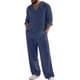 thumbnail image 2 of Blusas y camisas de manga larga con cuello en V para hombre, jersey informal con capucha, pantalones deportivos lisos de manga larga, chándal de dos piezas con cintura elástica, blusa y pantalón de po, 2 of 7