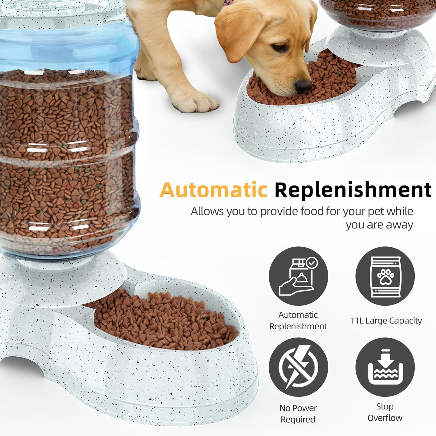 3 Gallon Gravity Feeder Automatic Dog Food Dispenser for Large Breed Pets with Easy Clean Design
