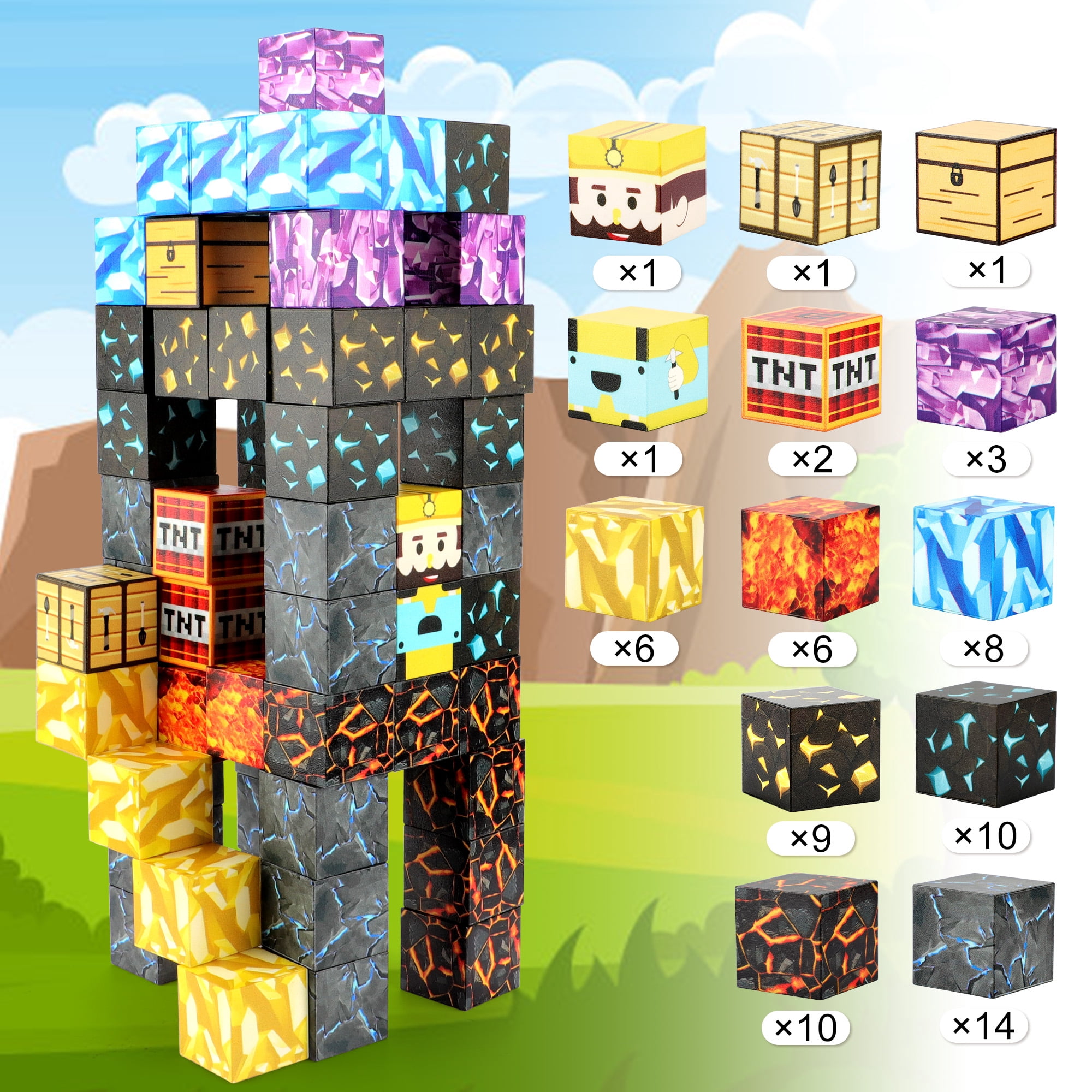 Magnetic Blocks-Build Mine Magnet World Sword Edition Mine Sword Caverns Magnet Classroom Must Haves Toddler Toys for Boys & Girls Age 3-4 4-5 6-8, Sensory Montessori Toys for Kids for 3+