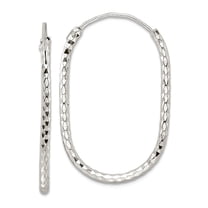 925 Sterling Silver Polished and Sparkle-Cut Oblong Endless Hoop Earrings 27.3x18.25mm Wide 1.5mm Thick Hoop Earring for