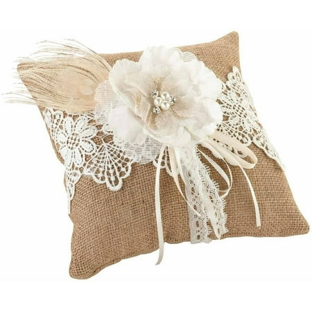 Lillian Rose Burlap and Lace Ring Bearer Pillow