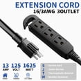 thumbnail image 2 of Cable de extensión cismorvex de 7,5 m, 3 tomas, resistente al agua, 125 V, 2 of 7