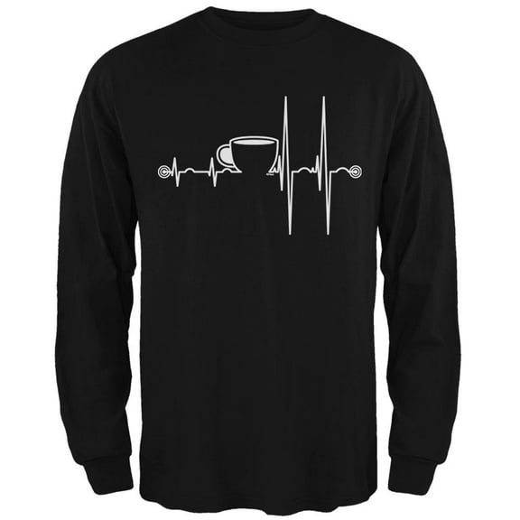 Coffee Cup Heartbeat Mens Long Sleeve T Shirt Black MD