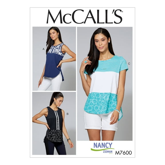 McCall's Sewing Pattern Misses'/Women's Pullover Tops with Contrast and Sleeve Varia-18W-20W-22W-24W