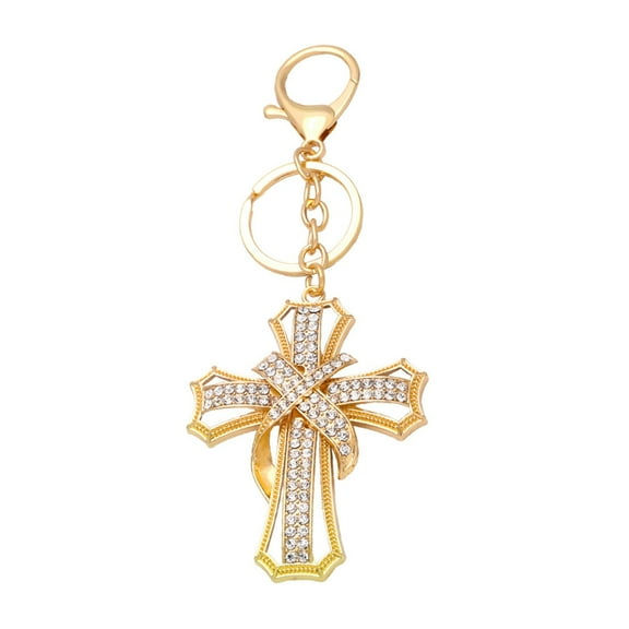LadaidraBF Cross Crystal Keychain Keyring Christian Catholic Rhinestones Keyring Car Bag Key Holder for Women Jewelry Purse Pendant