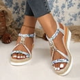 thumbnail image 2 of Rokment Glitter Rhinestones Bohemian Wedge Dressy Sandals for Women Ethnic Handwoven Rope Lined Sole Espadrilles Platform Elastic Ankle Strap Walking Dress Beach Summer Shoes Silver Size 9.5, 2 of 7