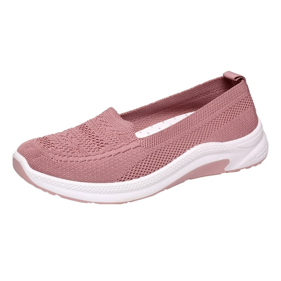 ZTTD Women Single Shoes Slip On Fly Woven Mesh Casual Shoes Tennis Walking Breathable Sneakers Fashion Sneakers Pink