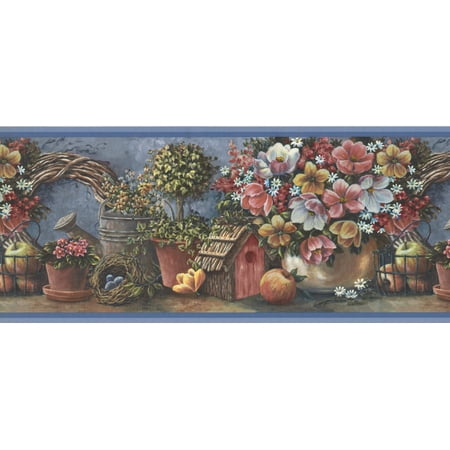 Pink Yellow White Flowers Fruits Birdhouse Extra Wide Wallpaper Border