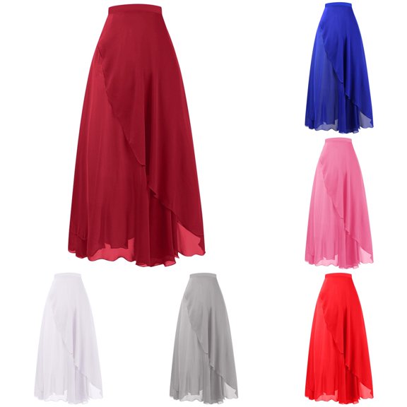 Wxolcjlv Womens Asymmetrical Chiffon Midi Skirt Ruffle Layered Hem for Casual Office Going‑Out Occasions Skirts