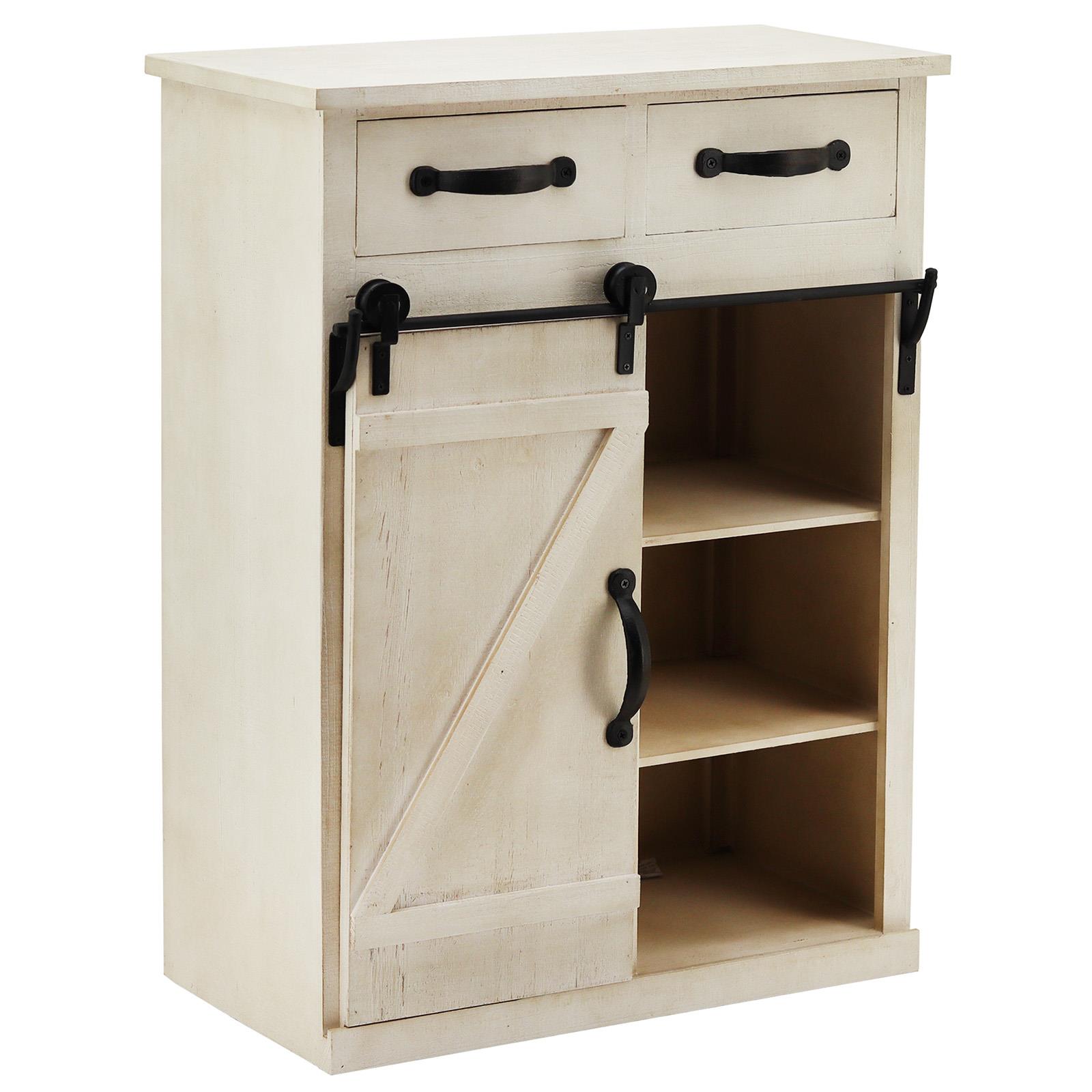 Zimtown Wood Accent Chest Sideboard Cabinet Entryway Table Retro Style with Farmhouse Single Barn Door, 2 Drawers White - image 3 of 10