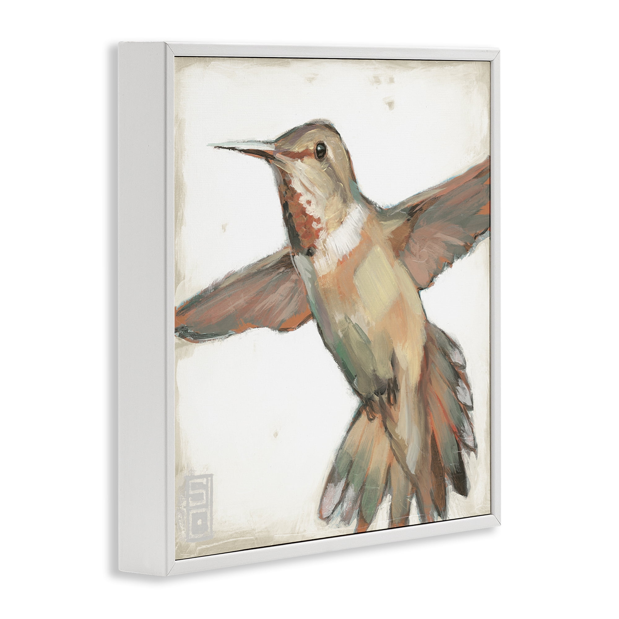 Stupell Industries Muted Hummingbird Portrait Animals Painting White Framed Art Print Wall Art, 24 x 24