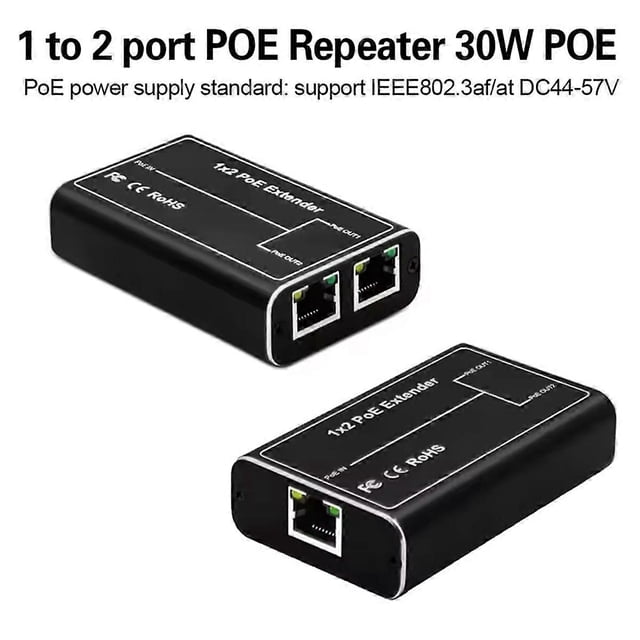 Gigabit POE Extender 2 Port 100/1000M Network Switch Repeater 30W IEEE802.3af/At Plug&Play for PoE Switch NVR IP Camera