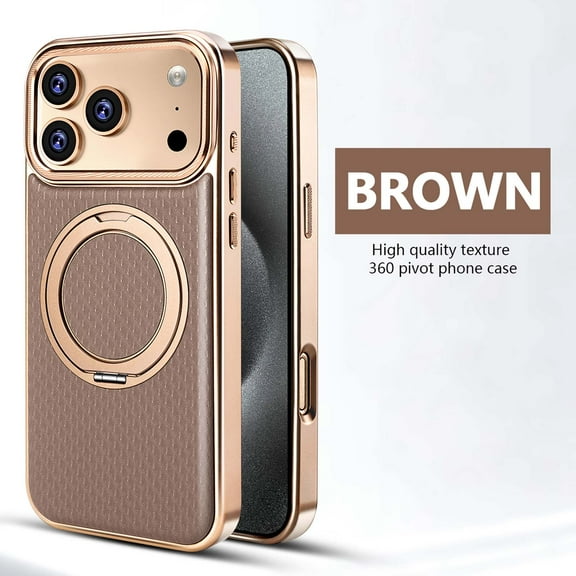 Magnetic For iPhone 17 Phone Case,With 360° Rotatable Ring Kickstand,Compatible with Mag-Safe,Business Textured Back Design,Anti-Scratch Shockproof Anti-fall Protection Phone Case,Brown