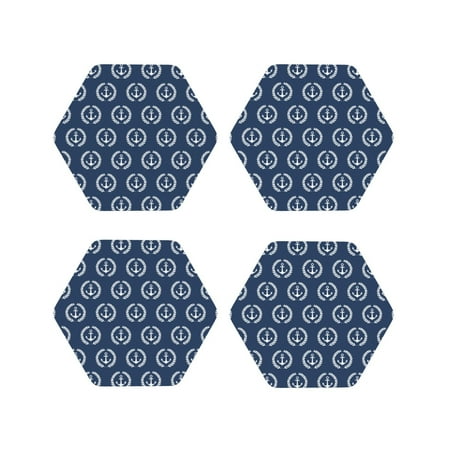 

Matuu Navy Nautical for Cup Coasters Set of 4 Leather Coasters Desk Coasters for Office Measures 4” x 4”-Hexagon