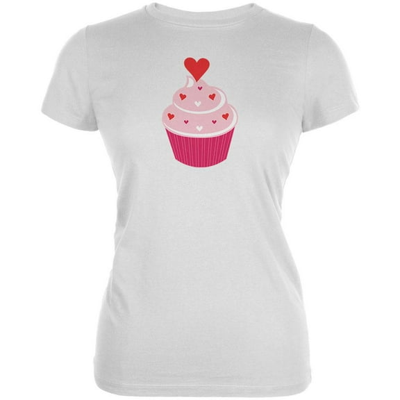 Valentine's Day Heart Cupcake White Juniors Soft T-Shirt - 2X-Large