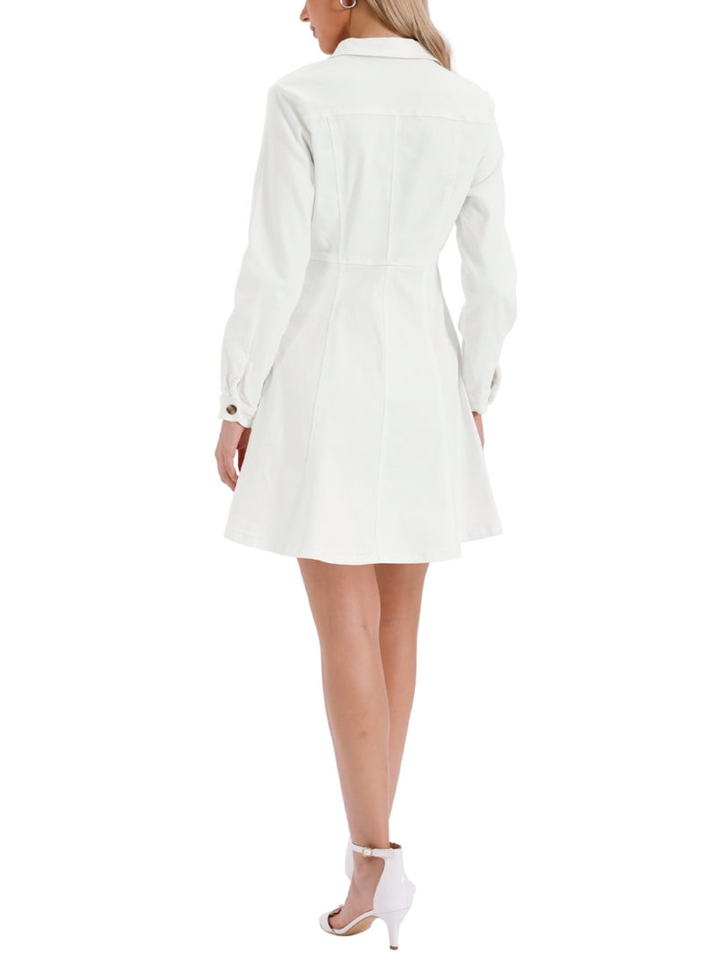 INSPIRE CHIC Women's Denim Dress Button Down Collar V Neck Long Sleeve A-line Cotton Jean Dress XL White INSPIRE CHIC Women's Denim Dress Button Down Collar V Neck Long Sleeve A-line Cotton Jean Dress XL White