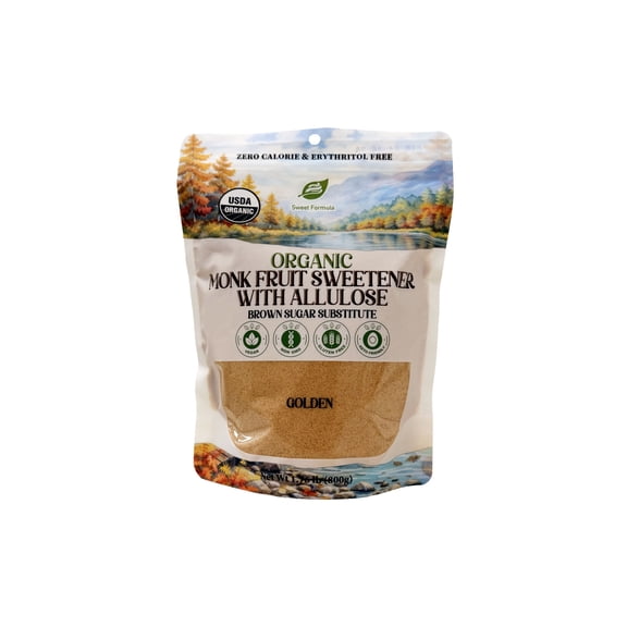 Sweet Formula Golden Monk Fruit Sweetener with Allulose Organic - Raw Cane Sugar Substitute, Erythritol Free, Gluten Free, Vegan, Keto Friendly, Sugar Replacement (1.76 lb- Pack of 1)