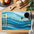 thumbnail image 2 of Teal Abstract Waves Placemats Set of 12, Water Ripple Stripes Modern Placemats for Dining Table, Place Mats for Kitchen Tabletop, Waterproof Wipeable Dining Table Mats Set, 2 of 9