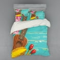 thumbnail image 1 of Ambesonne Music Bedding Set 4 Pcs, Hawaiian Summer Ukulele, Queen, Yellow Brown Aqua, 1 of 3