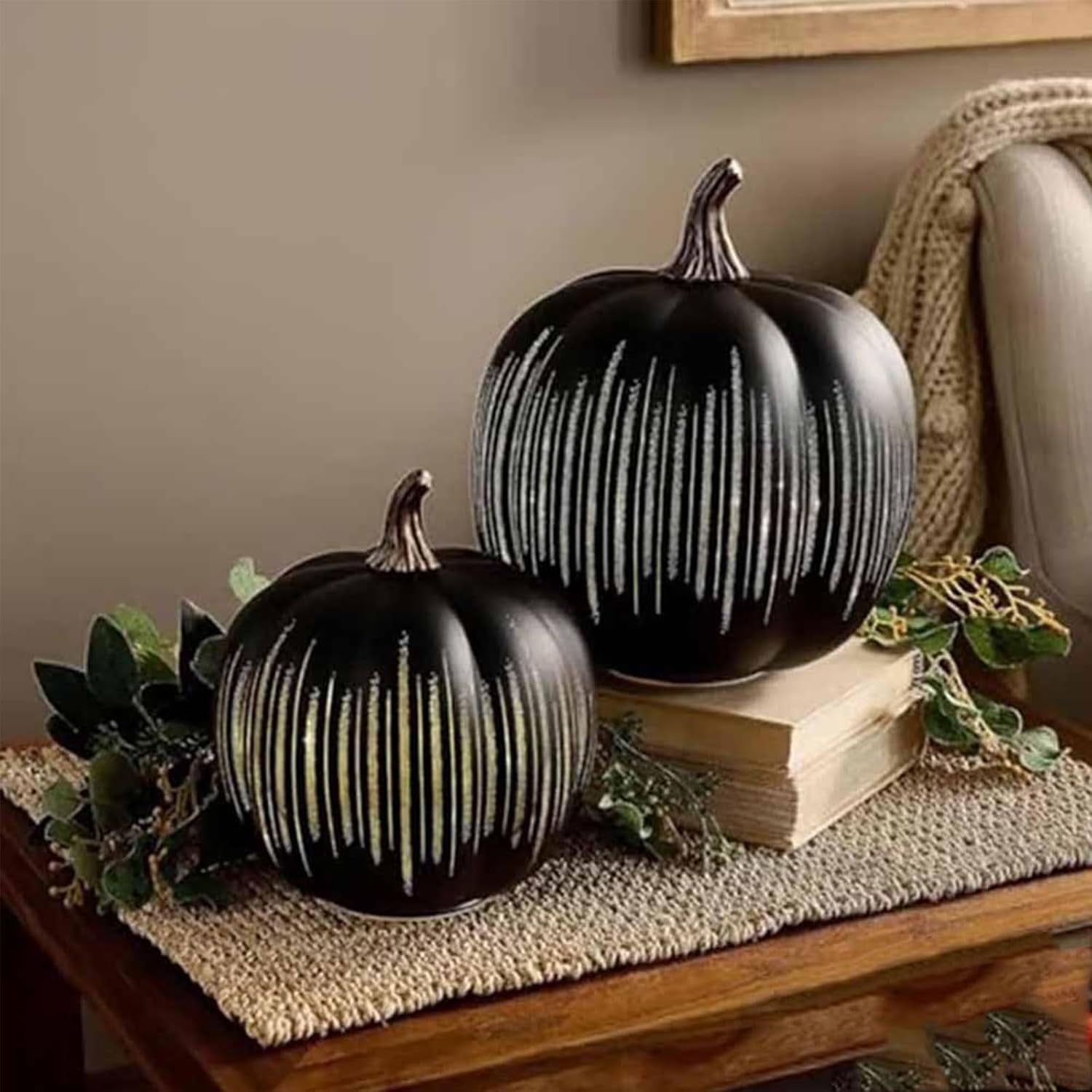 Twinkle Light Pumpkins, Set of 2 Illuminated Starry Night Glass Pumpkins, Halloween Twinkle Light Pumpkins, Twinkle Led Pumpkin Lights with Starry Night Design for Home Bedroom (Orange-7''+9'')