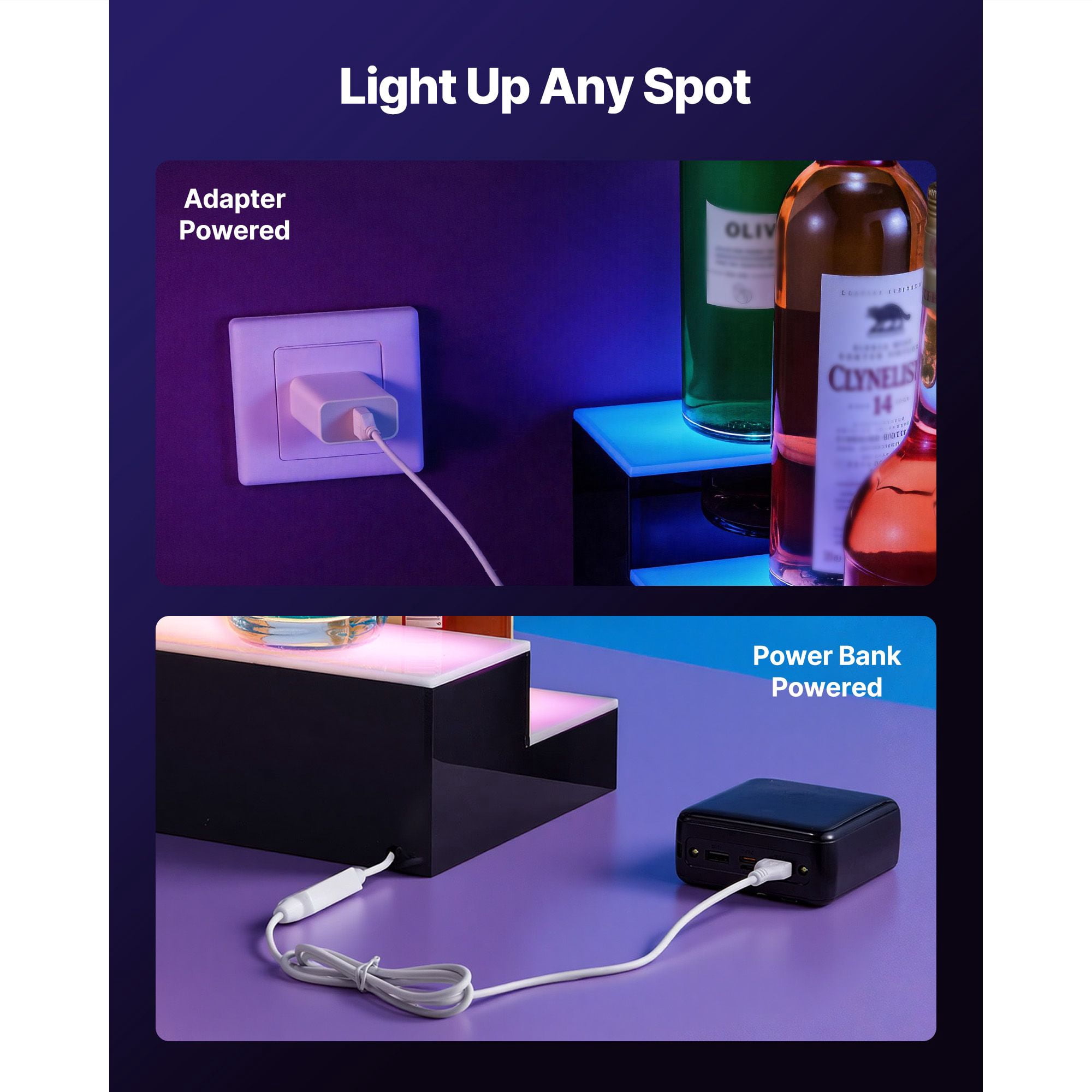 LED Lighted Liquor Bottle Display 2 Tiers 30 Inch, 60 LEDs/m, App & Remote Control, 9 Static Colors, for 14-20 Bottles Home Bar