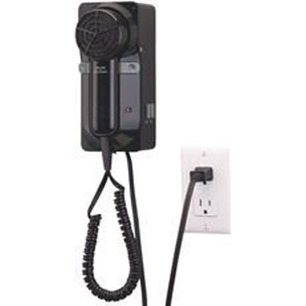 JERDON WALL MOUNT HAIR DRYER, PLUG IN, 1600 WATT, BLACK