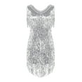thumbnail image 5 of RUNQHUI Womens V Neck Sleeveless Sparkling Sequin Fringe Ballroom Latin Dance Dress Party Dress Silver XL, 5 of 7