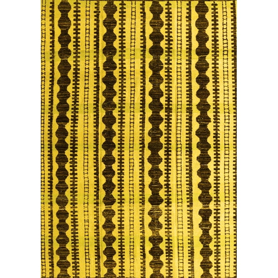 Ahgly Company Machine Washable Indoor Rectangle Abstract Yellow Modern Area Rugs, 7' x 10'