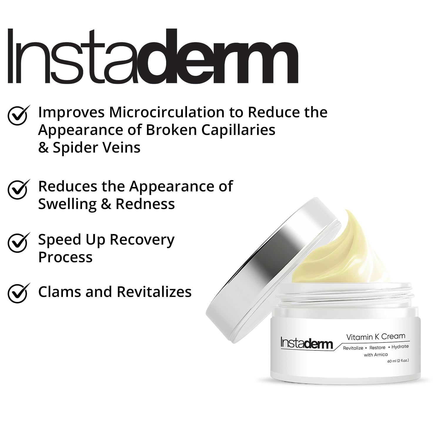 Vitamin K Cream- Bruise Healing Formula with Arnica. Dark Spot Moisturizer for Bruising, Spider Veins & Broken Capillaries. Repair Under Eye Dark Circles, Fine Lines, Puffiness, Wrinkles Face & Body.