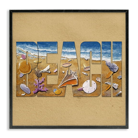 Stupell Industries Beach Letters Outline Nautical & Beach Painting Black Framed Art Print Wall Art, 12 x 12