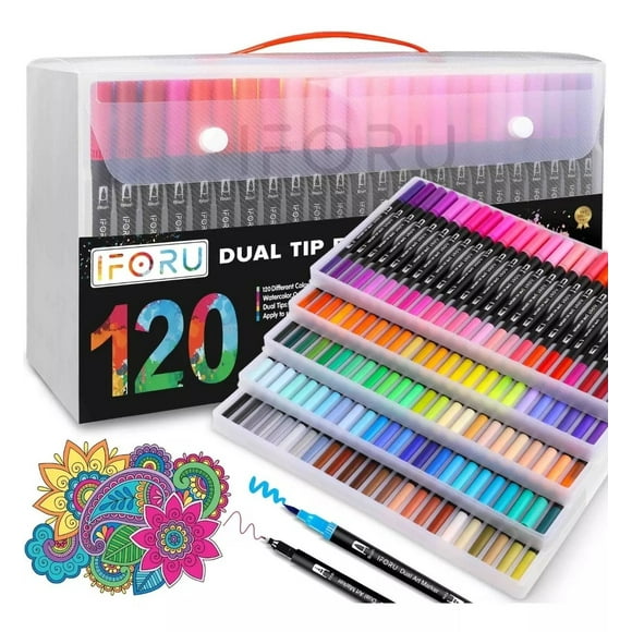 Marcadores Plumones Doble Punta Pincel Iforu 120 Colores