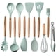 thumbnail image 3 of Kit de utensilios de cocina, 12 piezas Juegos de utensilios de cocina de silicona Incluye soporte para utensilios - Herramienta de cocina antiadherente para cocinar con mango de madera (color verde) JFHHH pequeña, 3 of 5