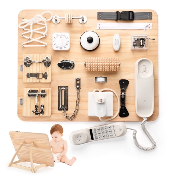 Potatomato Montessori Large Busy Board for Toddlers - 21 in 1 Wooden Sensory Educational Toys -Fidget Toys for Autistic Children-Preschool Learning Activities Fine Motor Skills