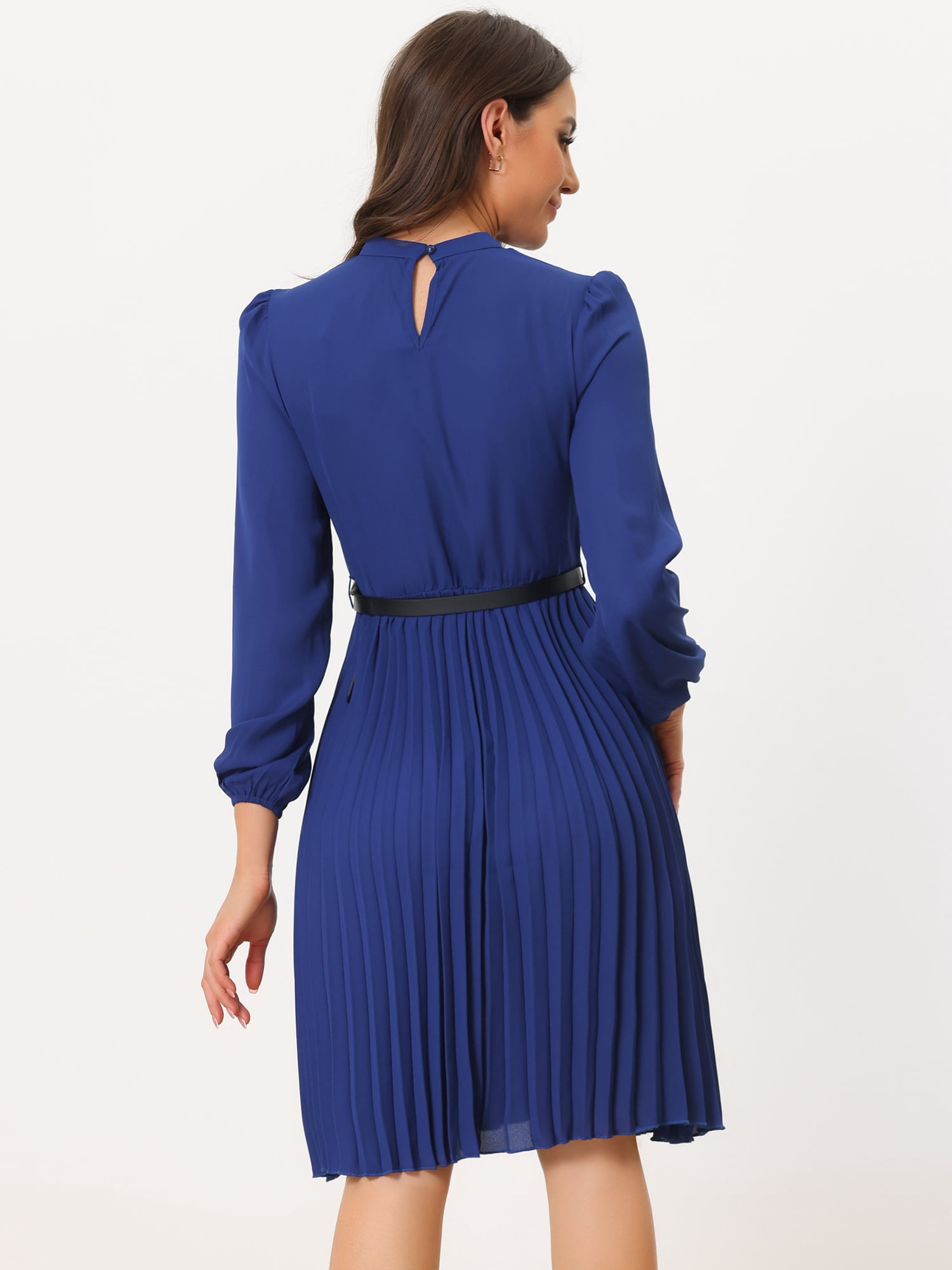 DARING DIVA Work Shirt Long Sleeve Pleated Midi Dress L Royal Blue