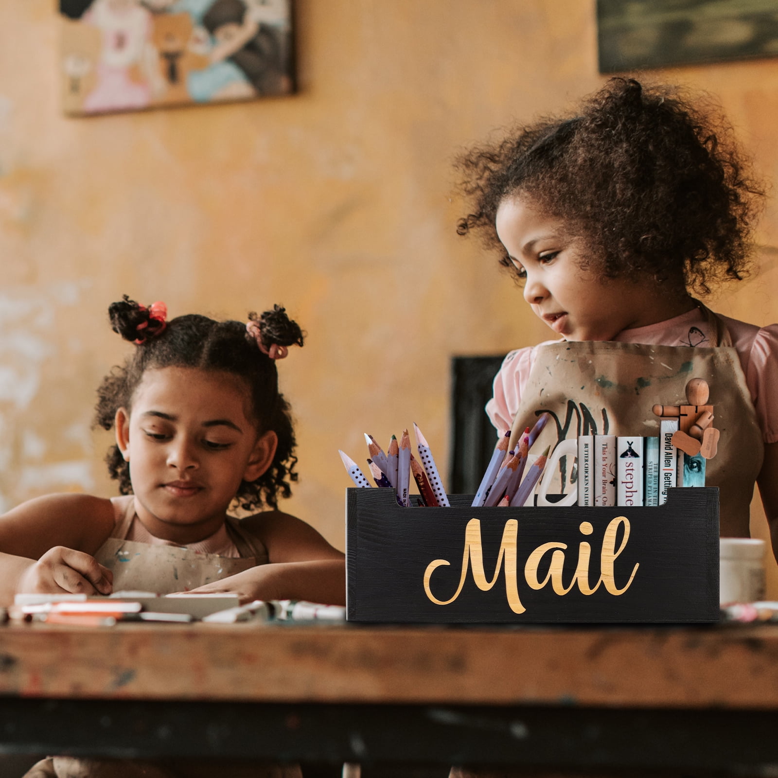 Mail Organizer Countertop - Mail Holder Countertop, Letter Holder, Mail Tray, Mail Holder Box for Desk, Mail Basket for Counter, Mail Storage Organizer, Rustic Wooden Mail Holder Wall Mount