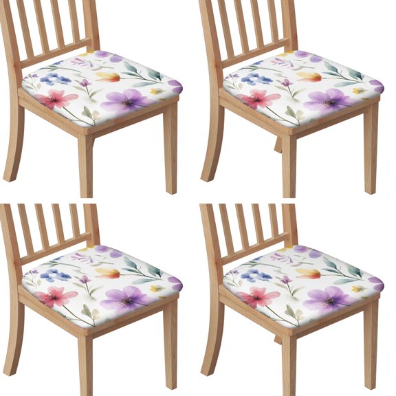 Watercolor Floral Pattern Seat Covers for Dining Room Chairs Set Of 4,Stretch Printed Washable Chair Seat Cover with Elastic Ties and Button,Removable Waterproof Couch Cushion Covers