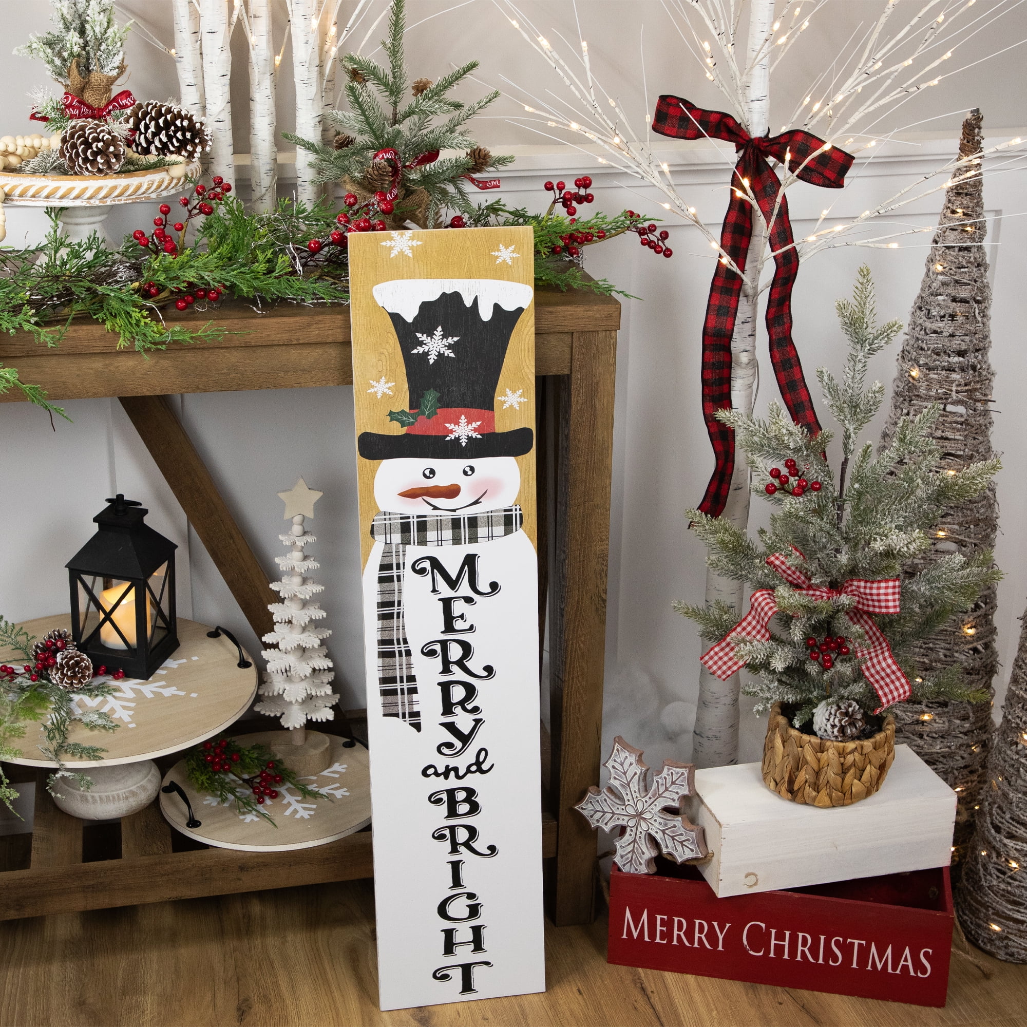 Northlight 36" Snowman "Merry and Bright" Christmas Porch Board Sign Decoration