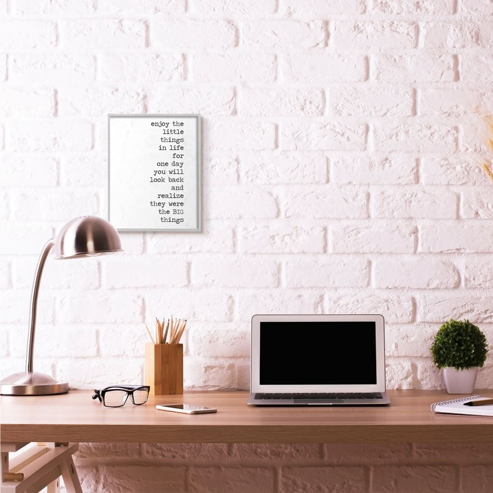 Stupell Industries Enjoy Family Home Inspirational Word Black And White Design Gray Farmhouse Rustic Framed Giclee Texturized Art by Anna Quach