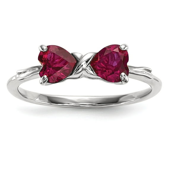 Solid 14k White Gold Polished Simulated Ruby Bow Ring (1mm) - Size 4