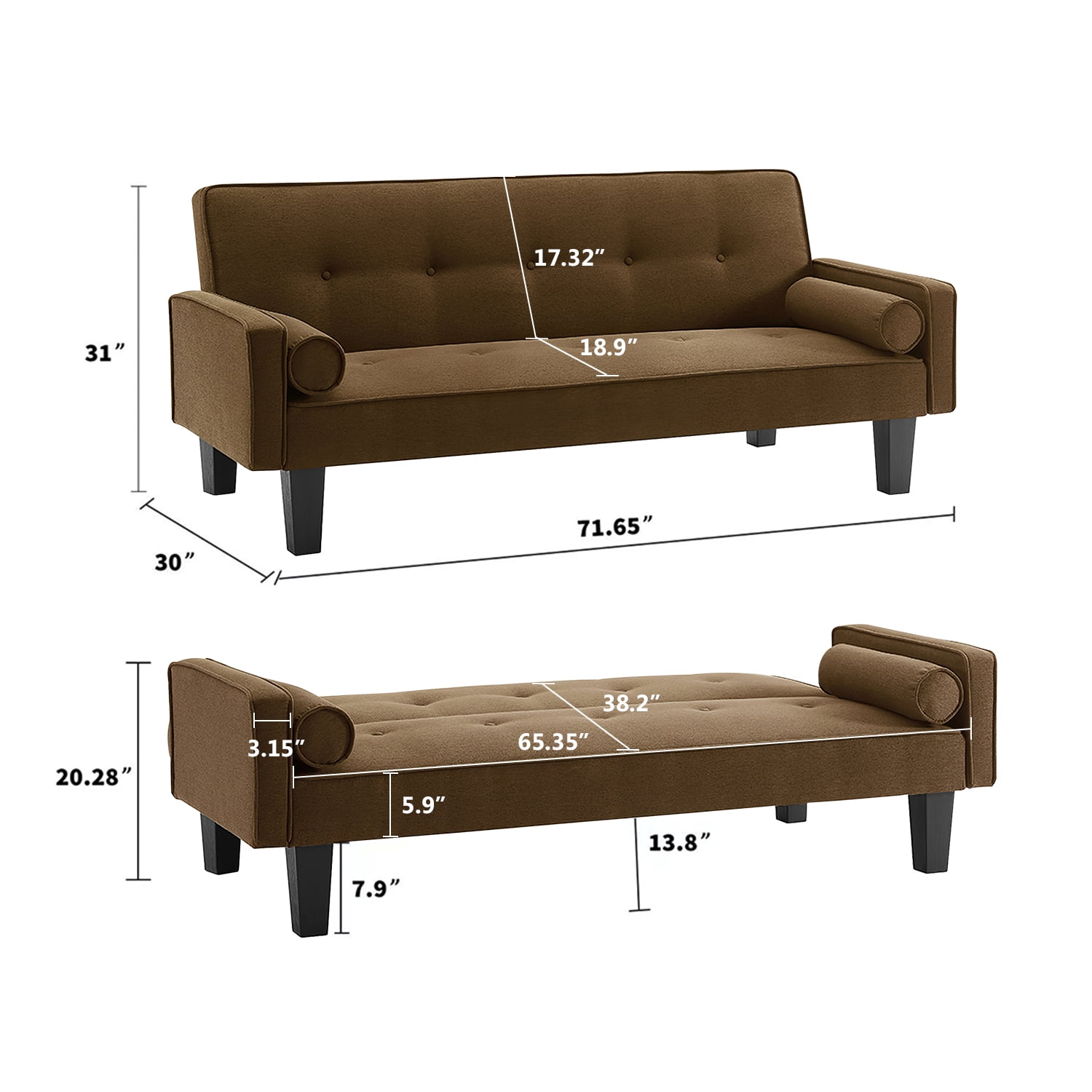 Kadyn Futon Sofa Bed Modern Convertible Sofa Bed, Love Seat Couch Linen Fabric Sleeper Sofas with 2 Pillows, Sofa Bed with Adjustable Backrest, Brown Kadyn Futon Sofa Bed Modern Convertible Sofa Bed, Love Seat Couch Linen Fabric Sleeper Sofas with 2 Pillows, Sofa Bed with Adjustable Backrest, Brown