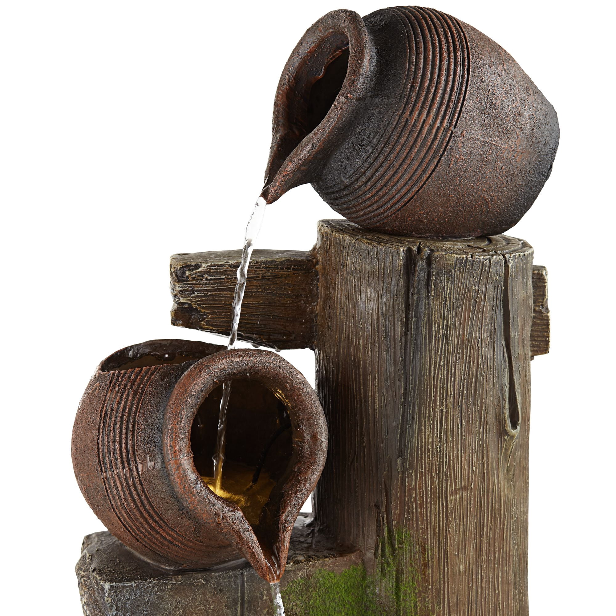 Four Jug 39 1/4" High Large Rustic Indoor Outdoor Decor Faux Stone Floor Fountain with Light LED Outside