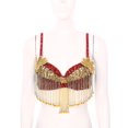 thumbnail image 3 of Raenseen Haut Court de Danse du Ventre pour Femme Bretelles Ajustables Franges Paillettes Soutien-Gorge Dos Nu Boîte de Nuit Rouge Taille Unique, 3 of 7