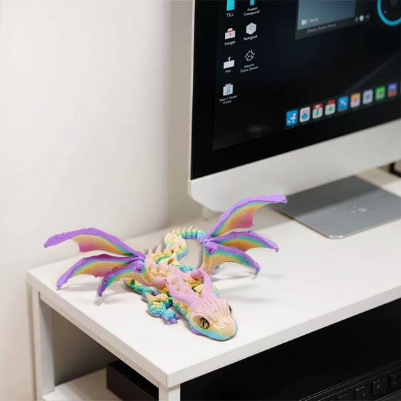 3D Printed Dragon with Wings,3D Printed Animals Toys, Fidget Dragon Toys, Flexible Articulated Winged Crystal Dragon Model,Desktop Pet Deco, Stocking Stuffers