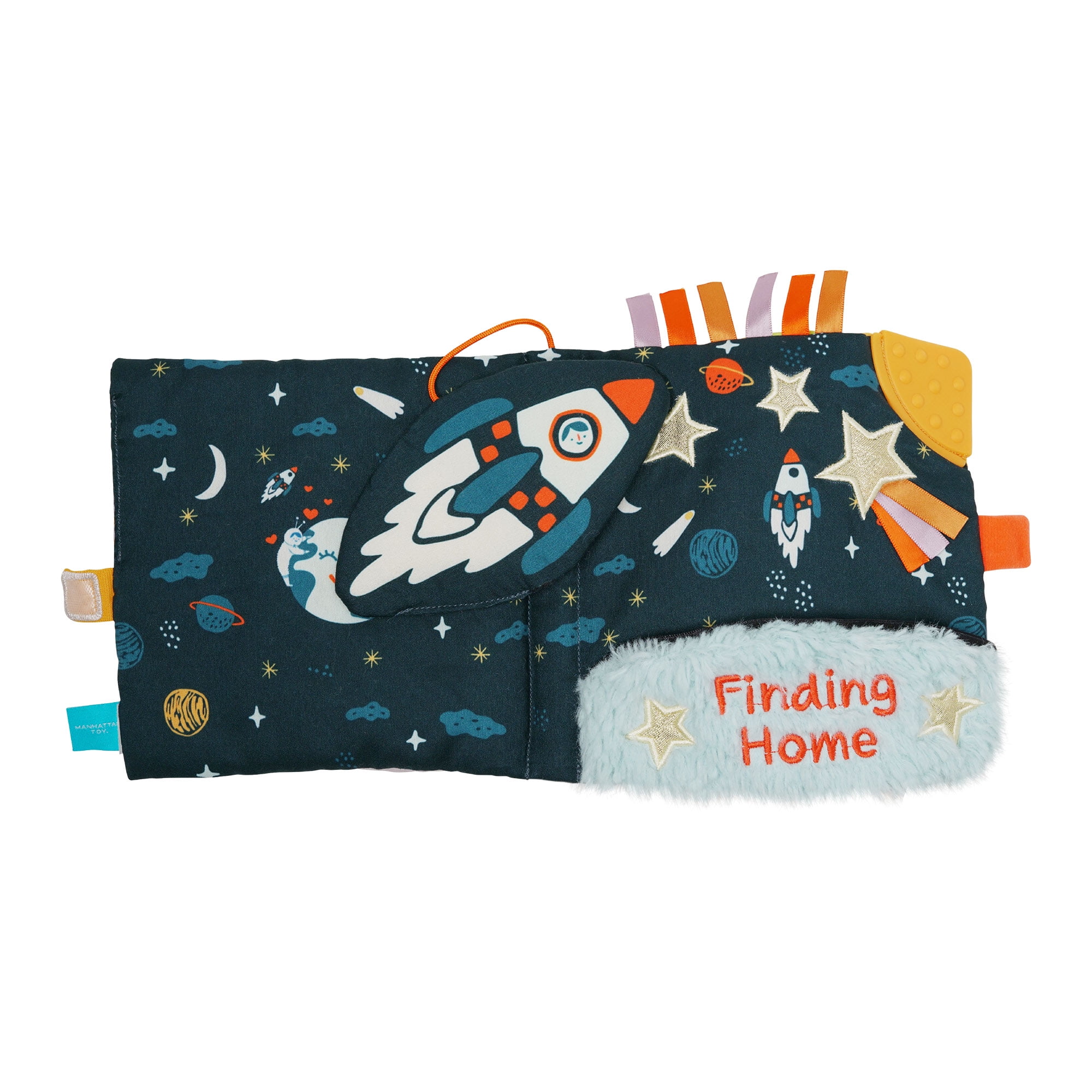 Manhattan Toy Little Rocket Finds Home Soft Activity Crinkle Book for Baby & Toddler with Tethered Characters