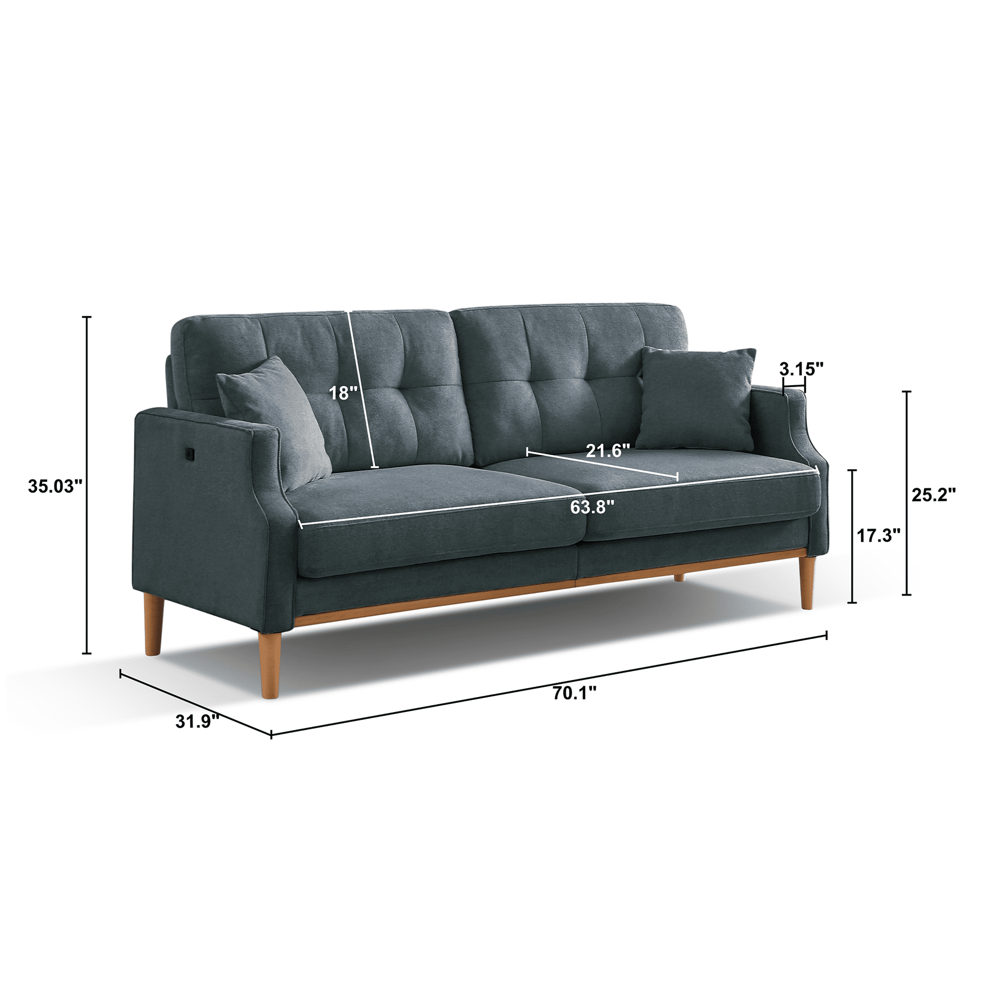 MAYEERTY Living Space sofa 3 seater With Waterproof Fabric , USB Charge port